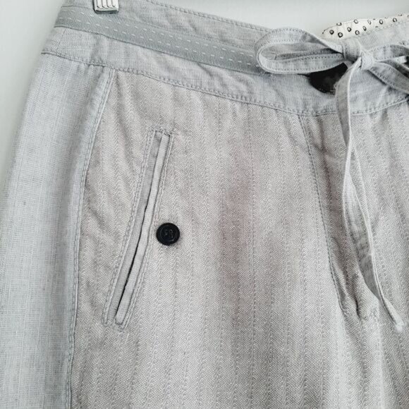 SOLOLA Linen Cotton Blend Capri Pants Drawstring Waist Long Shorts Grey Sz 6 - Picture 5 of 13